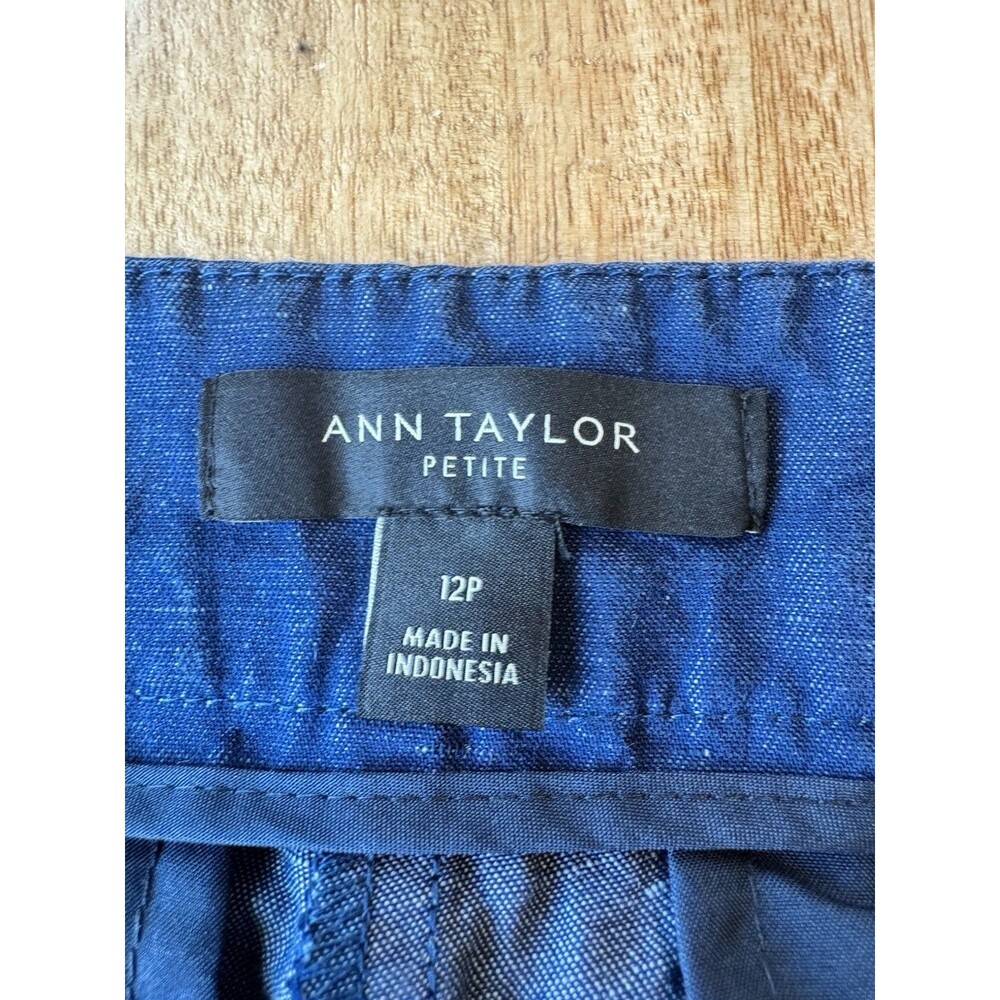 Ann Taylor Women's Blue Chambray Linen Crop Pants High Rise Pockets 12 Petite - Picture 7 of 13